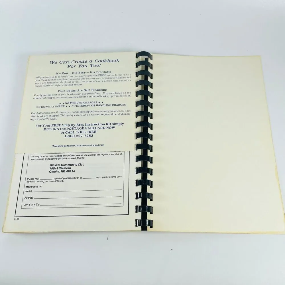 What's Cooking at Hillside Community Club Omaha 1986 Spiral Bound Cookbook